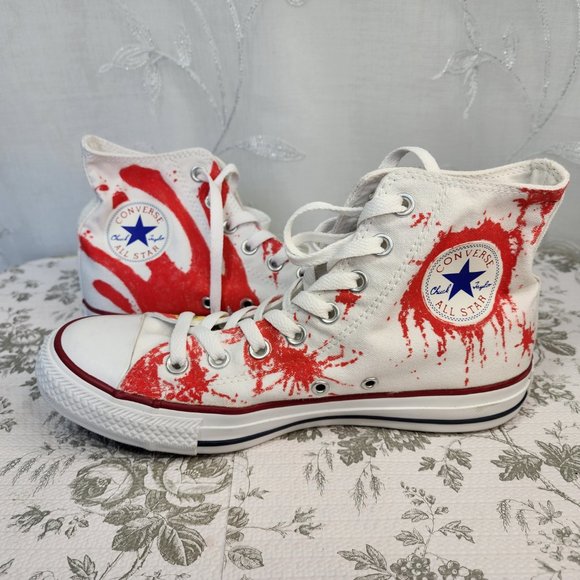 Custom Painted Zombie Hunter/Splatter Hi-Top Converse All-Stars Unisex W9/M7 - Picture 5 of 12